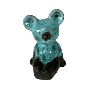 Vintage Canadiana Pottery Canuck Teddy Bear Black Blue Green Drip Glaze Canada